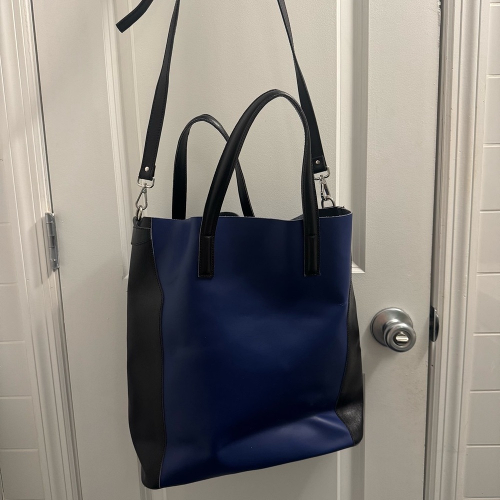 Authentic Italian Leather blue and Black Moto tote